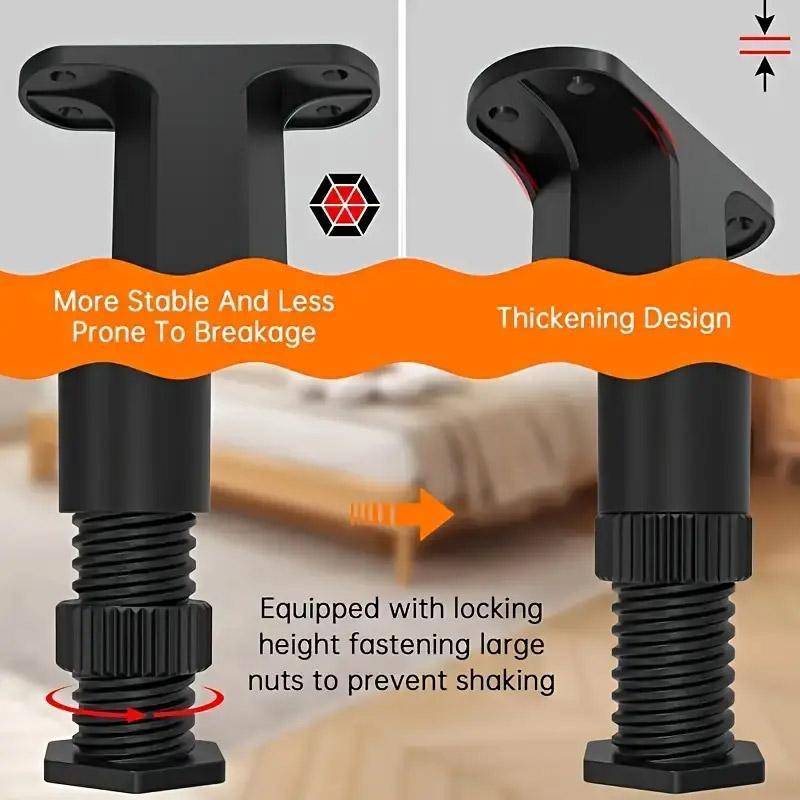 4pcs Adjustable Bed Frame Feet Ribbed Furniture Support Legs Sturdy Foundation 4