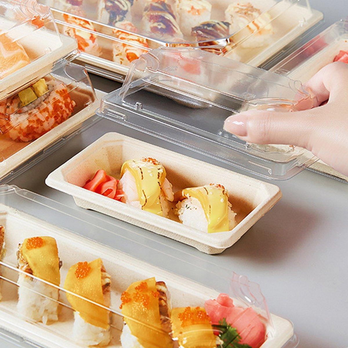 50pcs Eco-Friendly Sushi Box Rectangular Biodegradable Lunch Packaging Plate - 16 cm x 9 cm x 4.5 cm 4