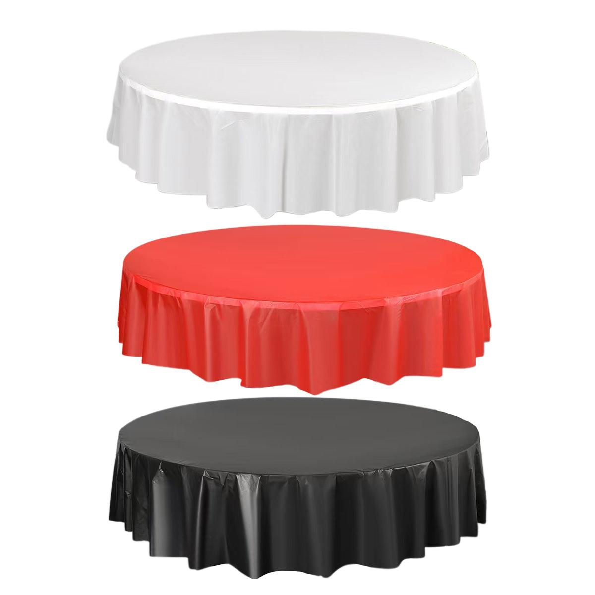10pcs Round Tablecloth Solid Color Waterproof PEVA Table Cover 213cm Diameter - Red