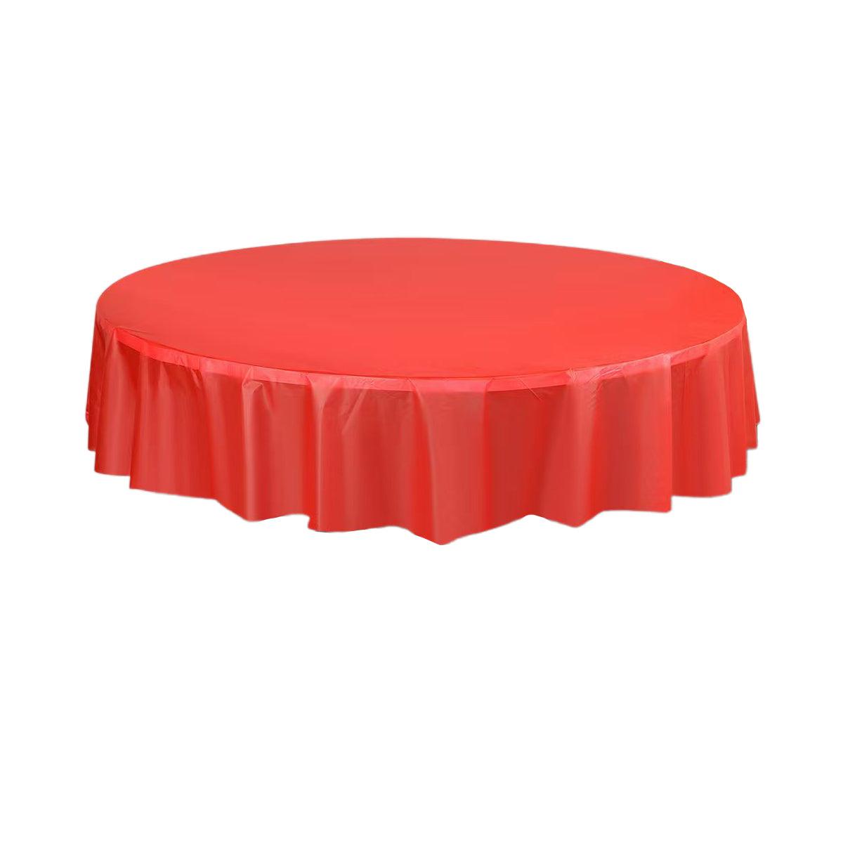 10pcs Round Tablecloth Solid Color Waterproof PEVA Table Cover 213cm Diameter - Red 8