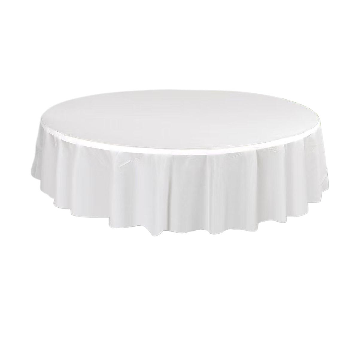 10pcs Round Tablecloth Solid Color Waterproof PEVA Table Cover 213cm Diameter - White 6