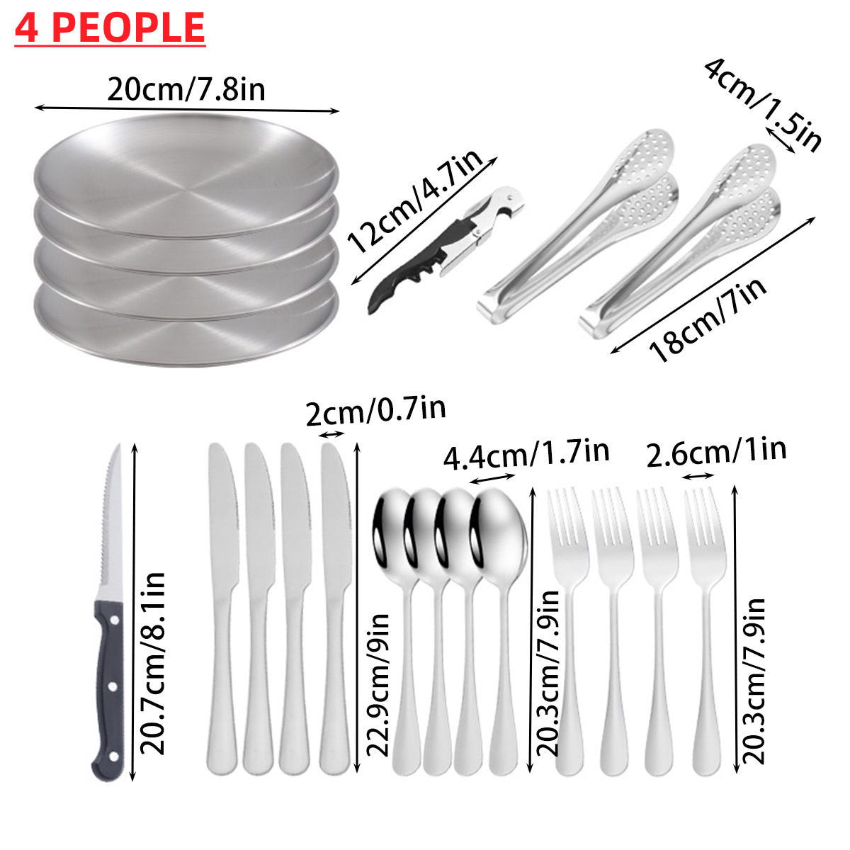 10/20PCS Camping Cutlery Set Outdoor Picnic Utensils Plates Spoons Forks Knives - Black-2 People 4