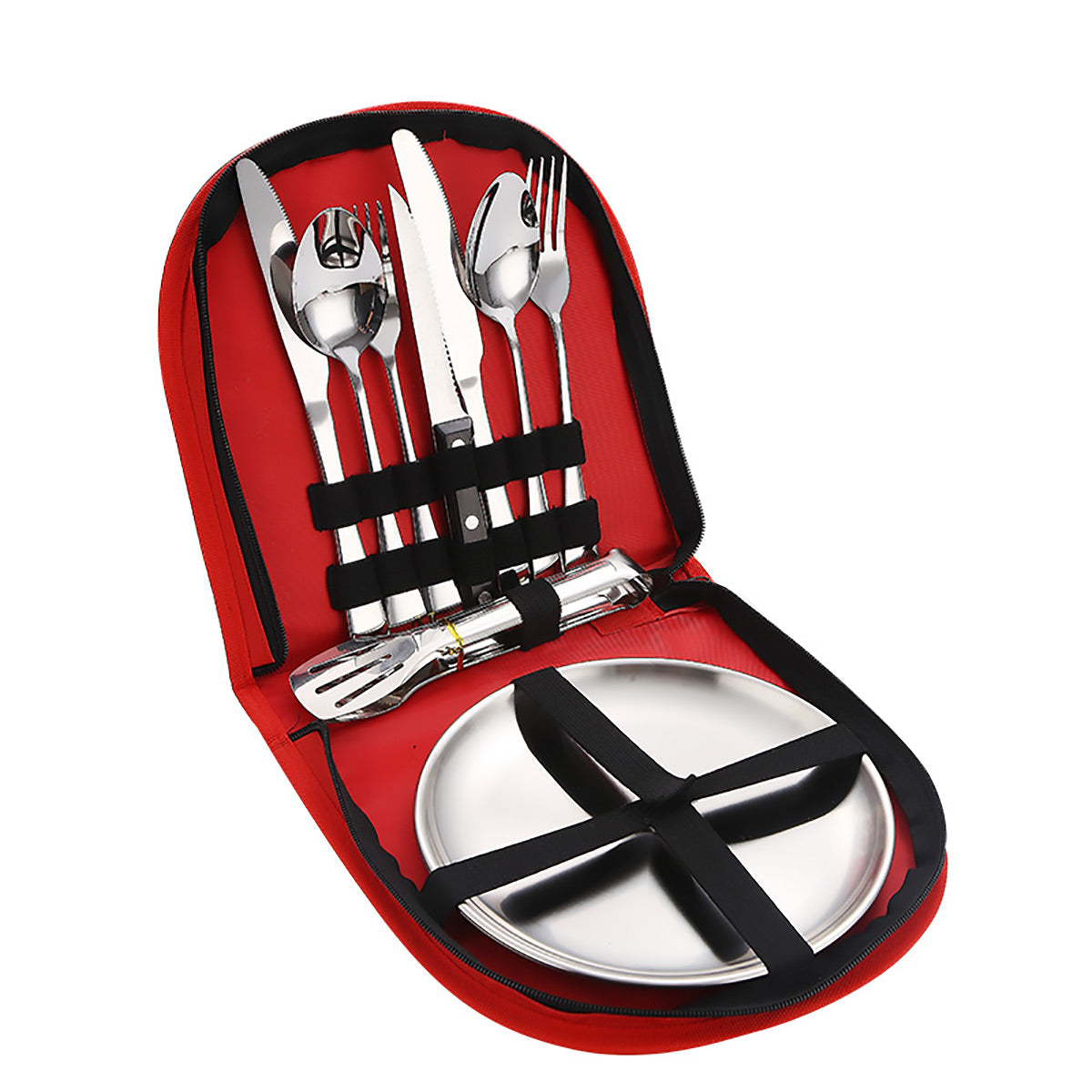 10/20PCS Camping Cutlery Set Outdoor Picnic Utensils Plates Spoons Forks Knives - Black-2 People 6