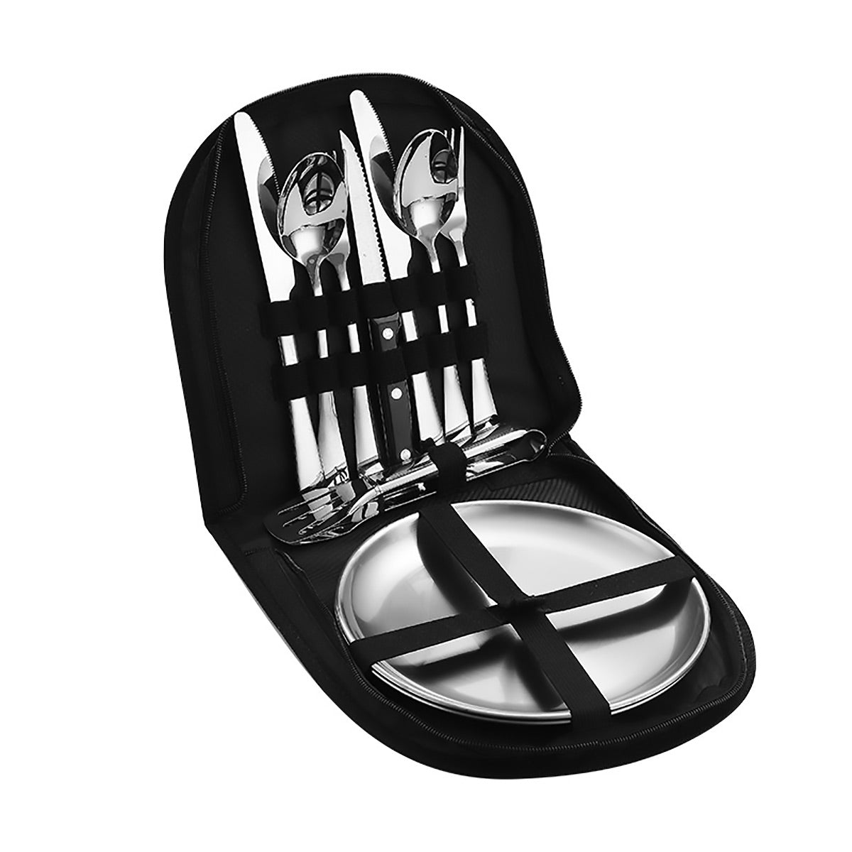 10/20PCS Camping Cutlery Set Outdoor Picnic Utensils Plates Spoons Forks Knives - Black-2 People 7