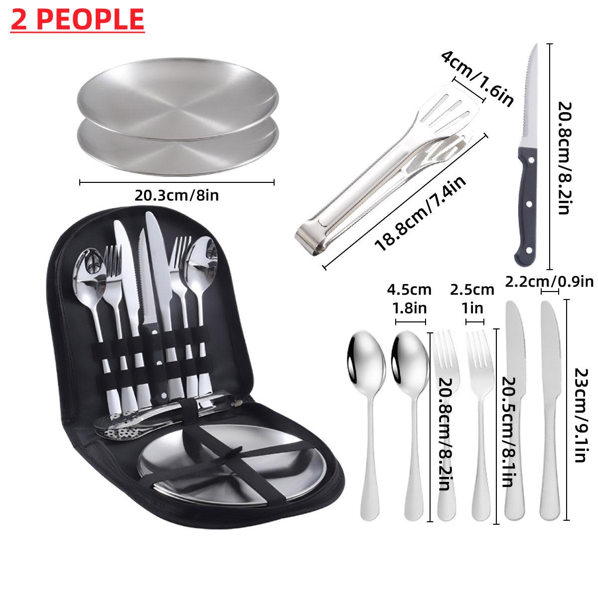 10/20PCS Camping Cutlery Set Outdoor Picnic Utensils Plates Spoons Forks Knives - Red-2 People 3