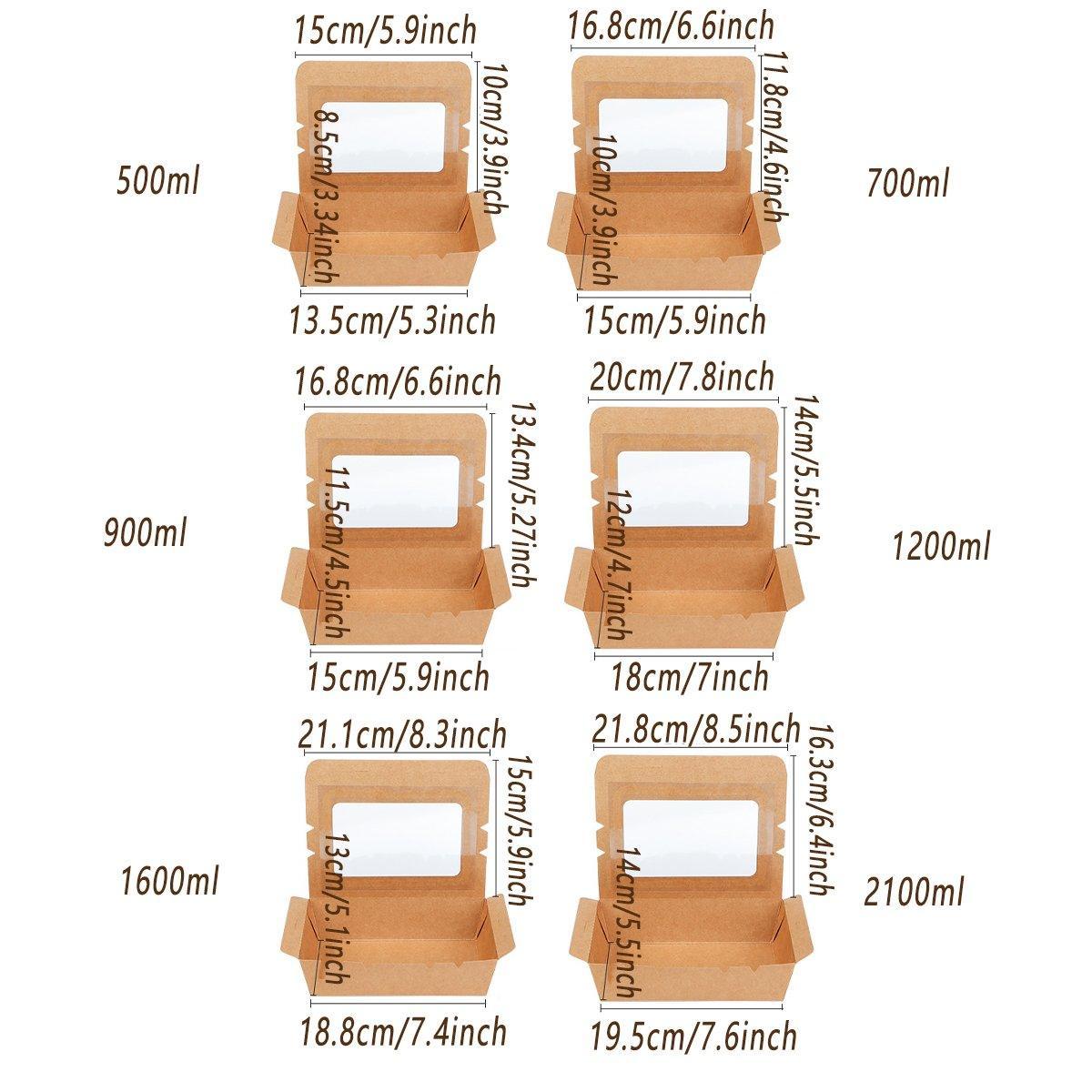 50pcs Kraft Paper Take Out Box Salad Fried Chicken Lunch Box Open Window - 1600ml 3