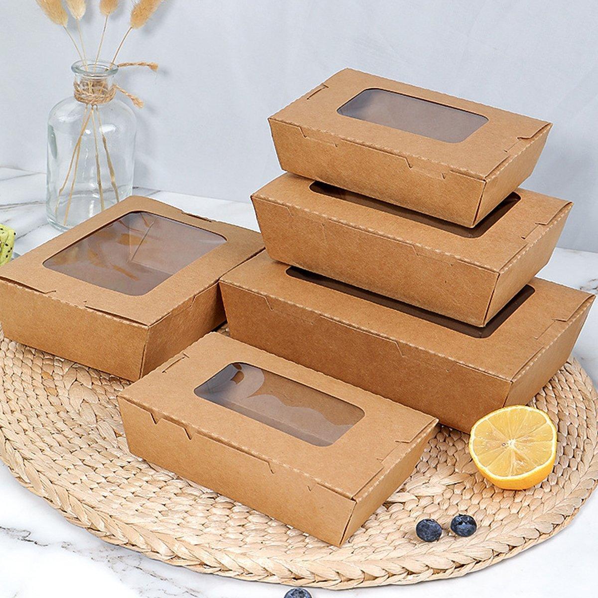 50pcs Kraft Paper Take Out Box Salad Fried Chicken Lunch Box Open Window - 1600ml 4