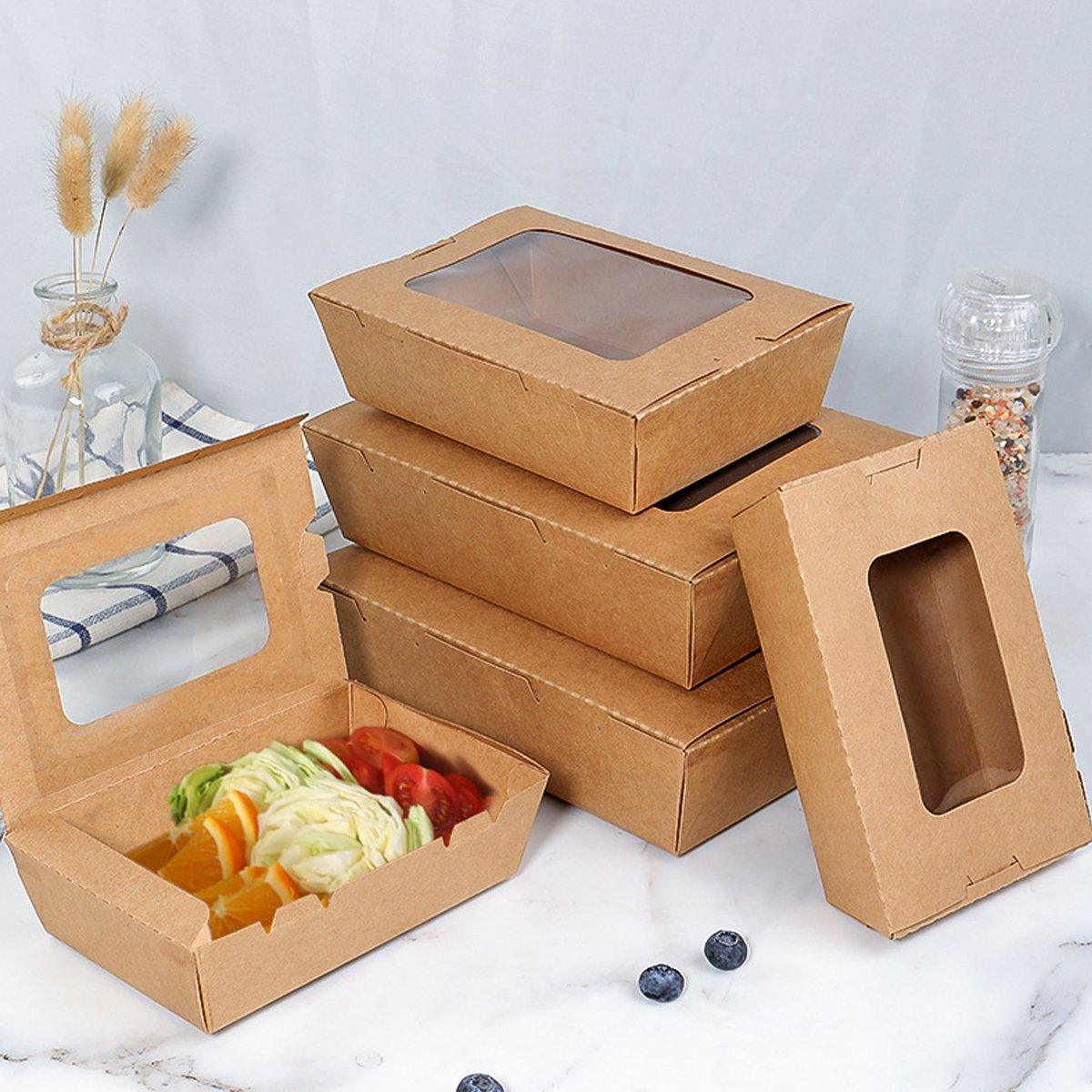 50pcs Kraft Paper Take Out Box Salad Fried Chicken Lunch Box Open Window - 1600ml 5