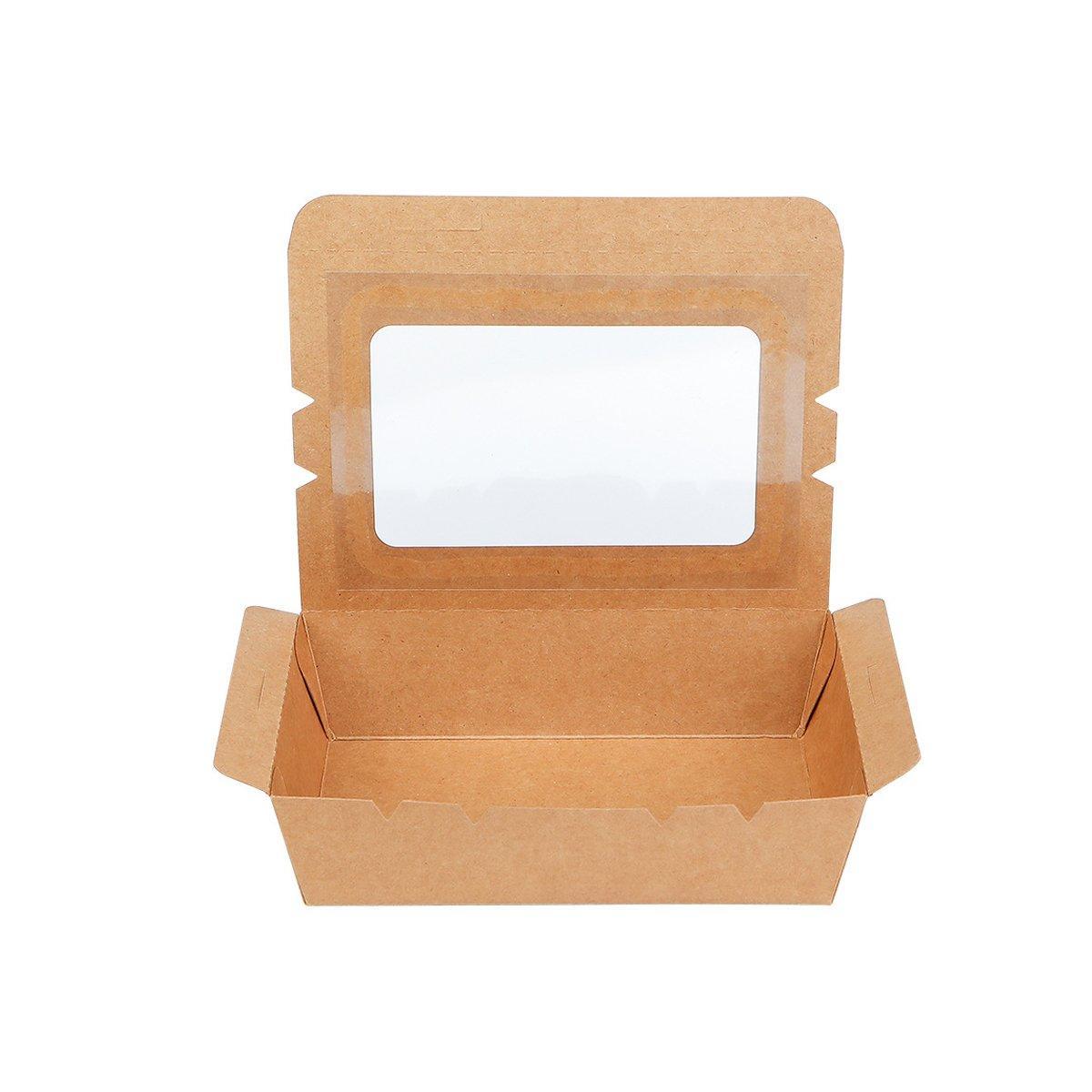 50pcs Kraft Paper Take Out Box Salad Fried Chicken Lunch Box Open Window - 1600ml 6