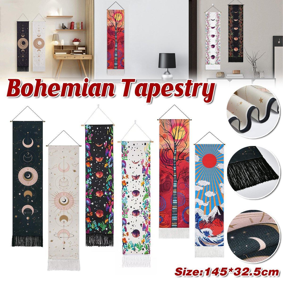 Bohemian Wall Hanging Tapestries Vintage Wall Decor Moon Phase Wall Art Decor - Wave-White