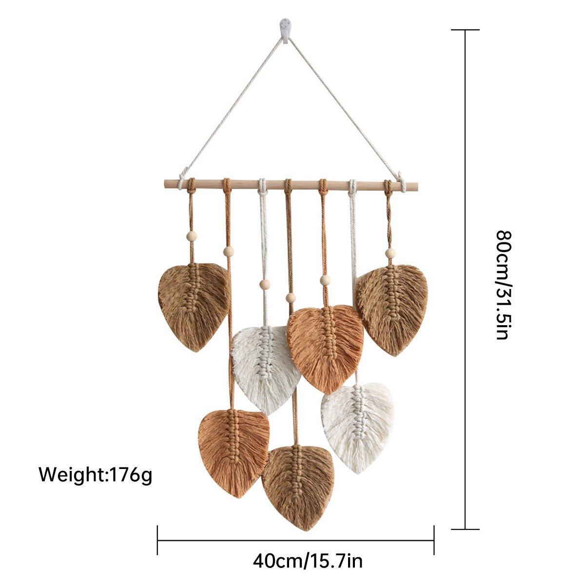 Handmade Braided Cotton Rope Leaves Wall Hanging Home Decoration Ornament - Khaki 4