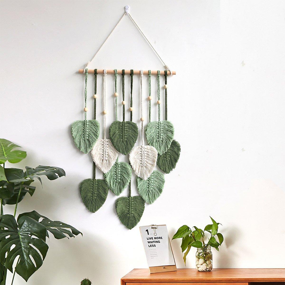Handmade Braided Cotton Rope Leaves Wall Hanging Home Decoration Ornament - Khaki 5