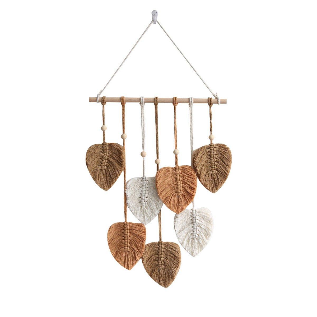 Handmade Braided Cotton Rope Leaves Wall Hanging Home Decoration Ornament - Khaki 8