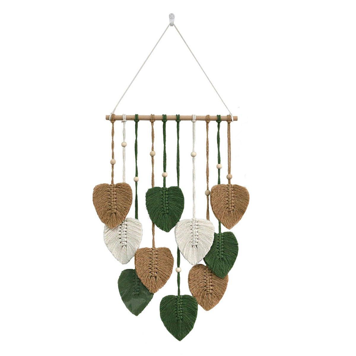 Handmade Braided Cotton Rope Leaves Wall Hanging Home Decoration Ornament - Khaki 9