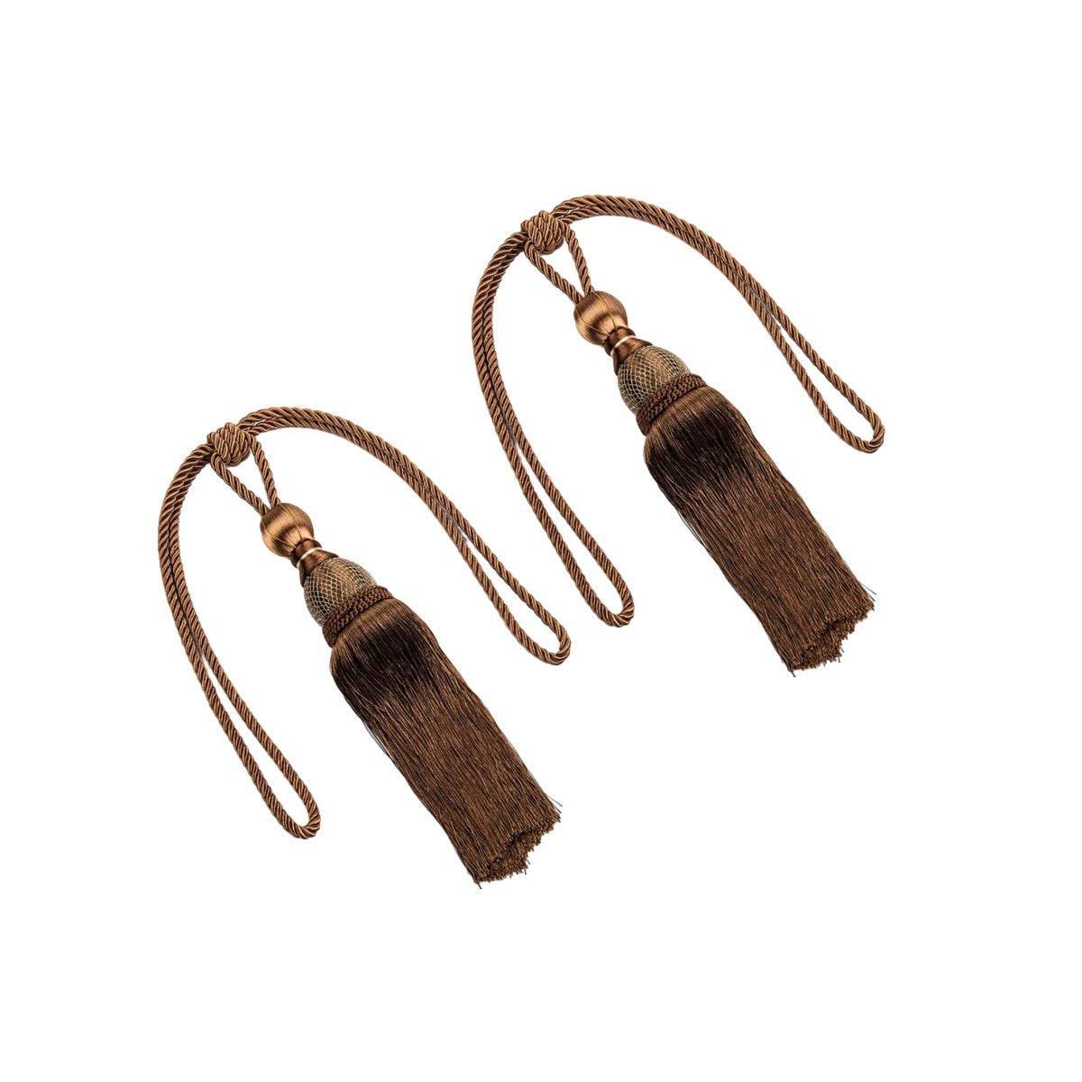 1pair Curtain Tiebacks Hanging Balls Tassel Rope Decorative Curtain Holders - Dark Coffee 9