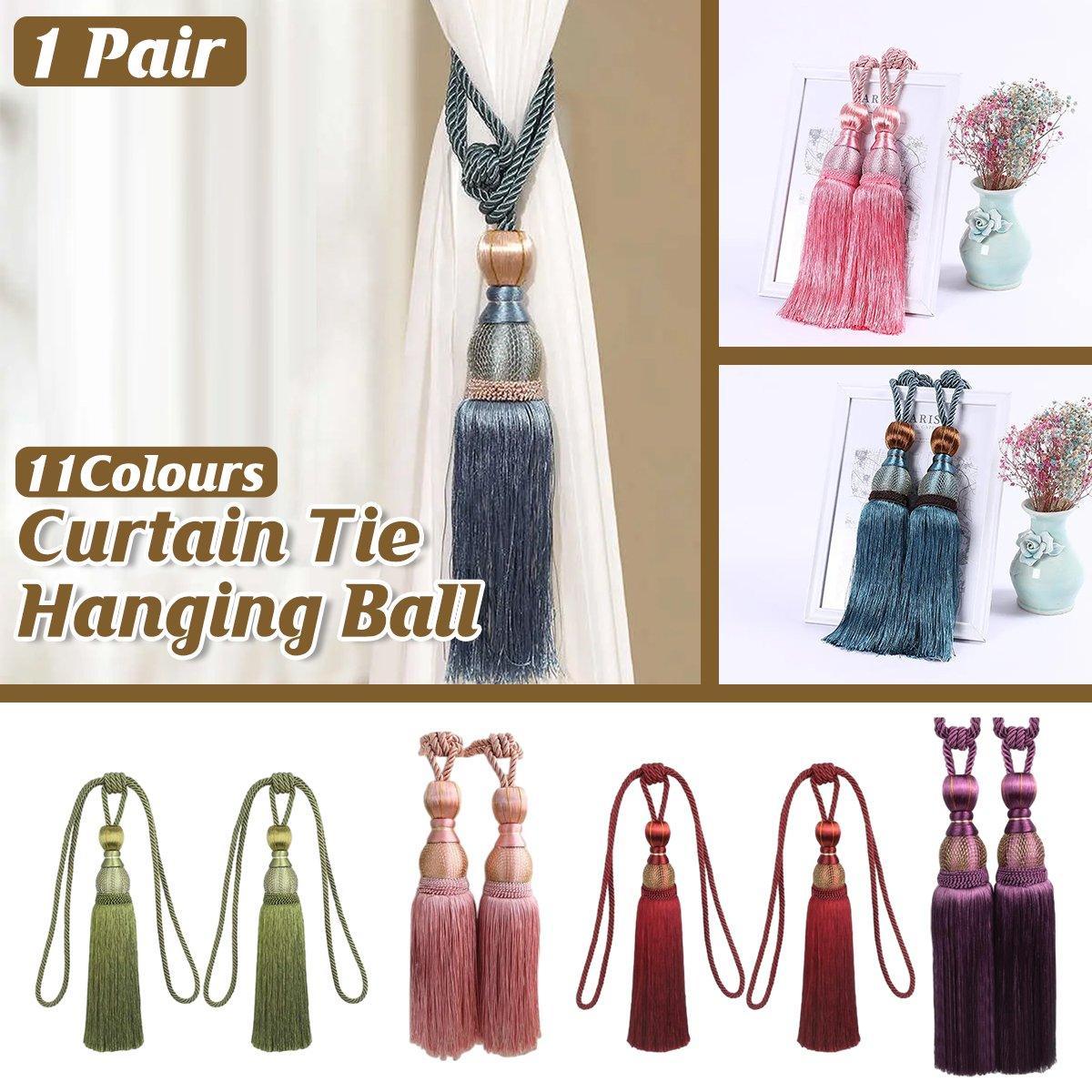 1pair Curtain Tiebacks Hanging Balls Tassel Rope Decorative Curtain Holders - Grey