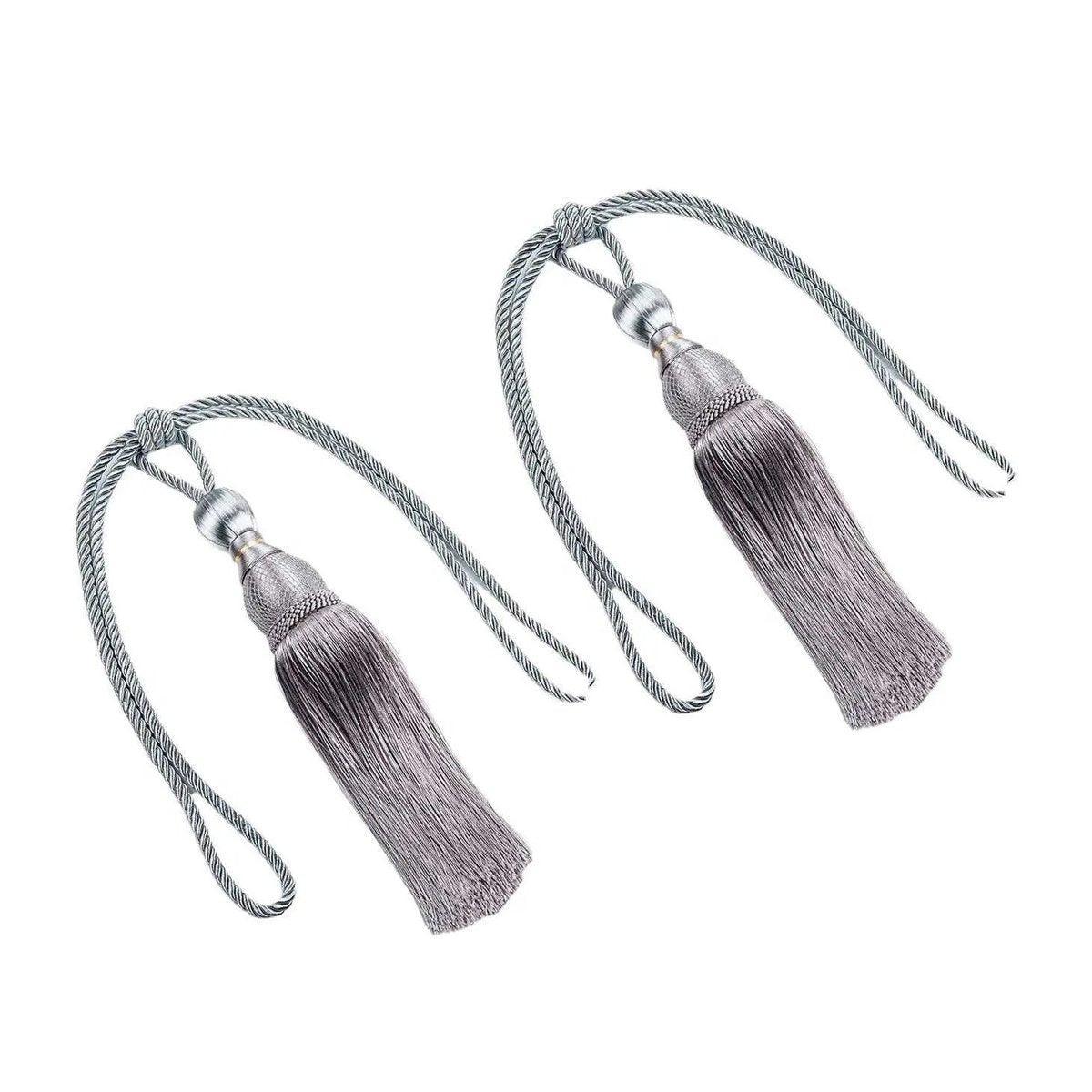 1pair Curtain Tiebacks Hanging Balls Tassel Rope Decorative Curtain Holders - Grey 10