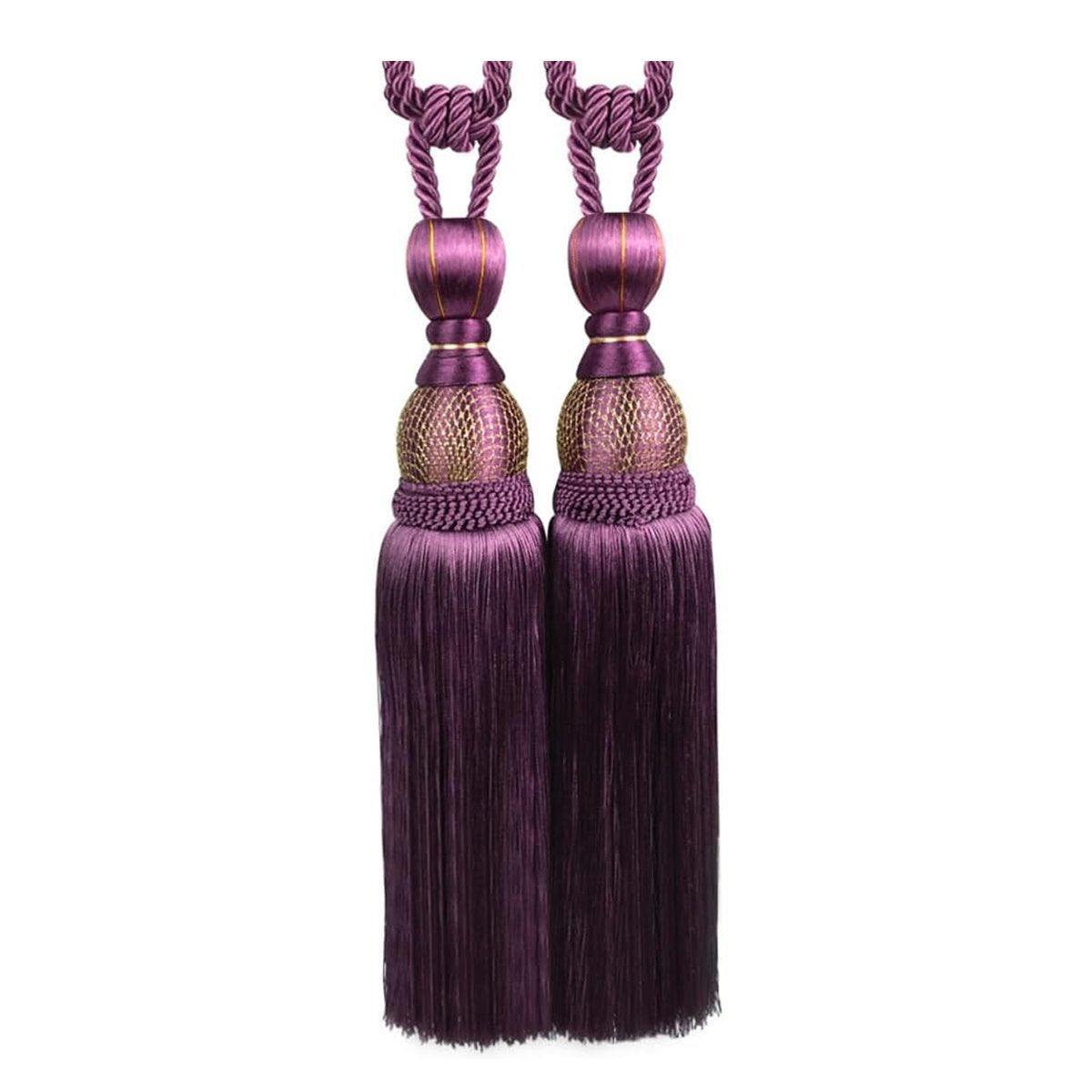 1pair Curtain Tiebacks Hanging Balls Tassel Rope Decorative Curtain Holders - Purple 13
