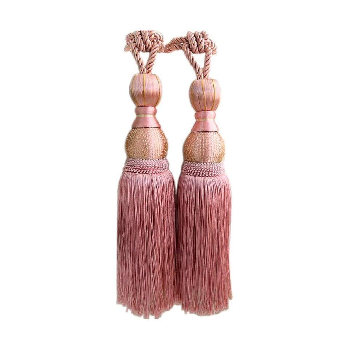 1pair Curtain Tiebacks Hanging Balls Tassel Rope Decorative Curtain Holders - Mauve Pink 7