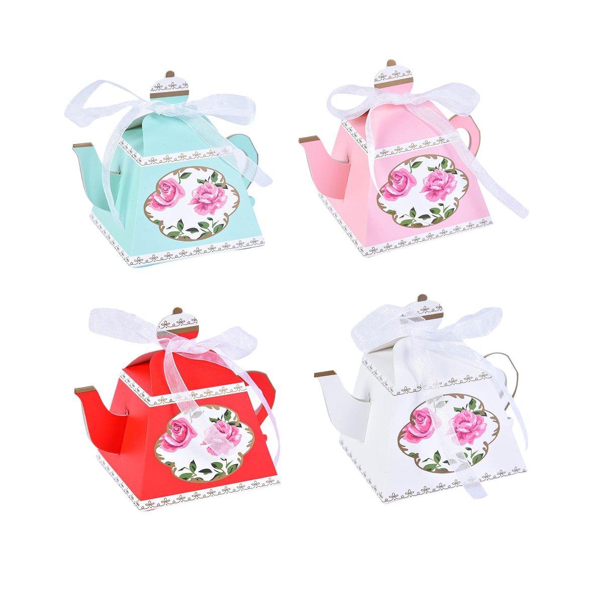 50Pcs Teapot Candy Boxes Wedding Favor Gift Packaging Tea Party Decorations - Blue