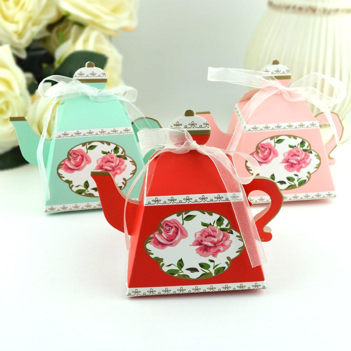 50Pcs Teapot Candy Boxes Wedding Favor Gift Packaging Tea Party Decorations - Pink 5