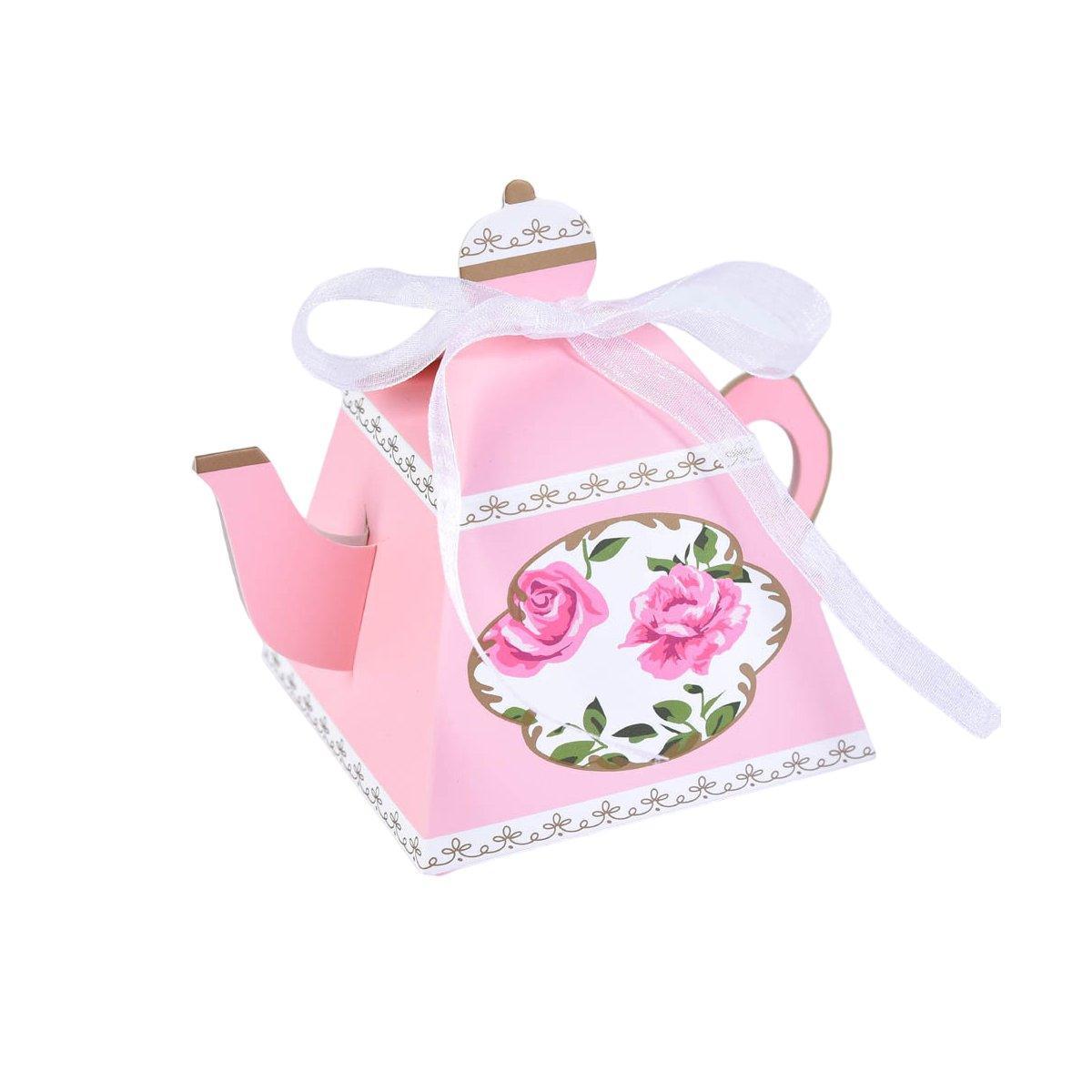 50Pcs Teapot Candy Boxes Wedding Favor Gift Packaging Tea Party Decorations - Pink 7