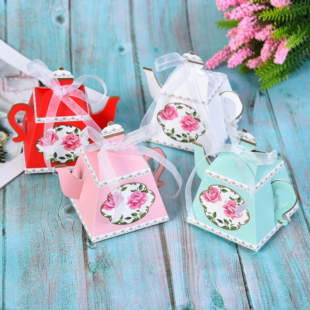 50Pcs Teapot Candy Boxes Wedding Favor Gift Packaging Tea Party Decorations - White 4