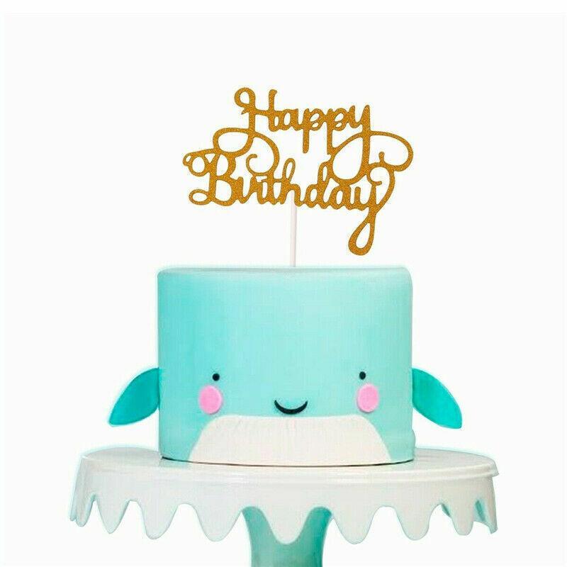 Happy Birthday Cake Topper Colour Printed Acrylic Party Decorations - Blue-Thin Line 3