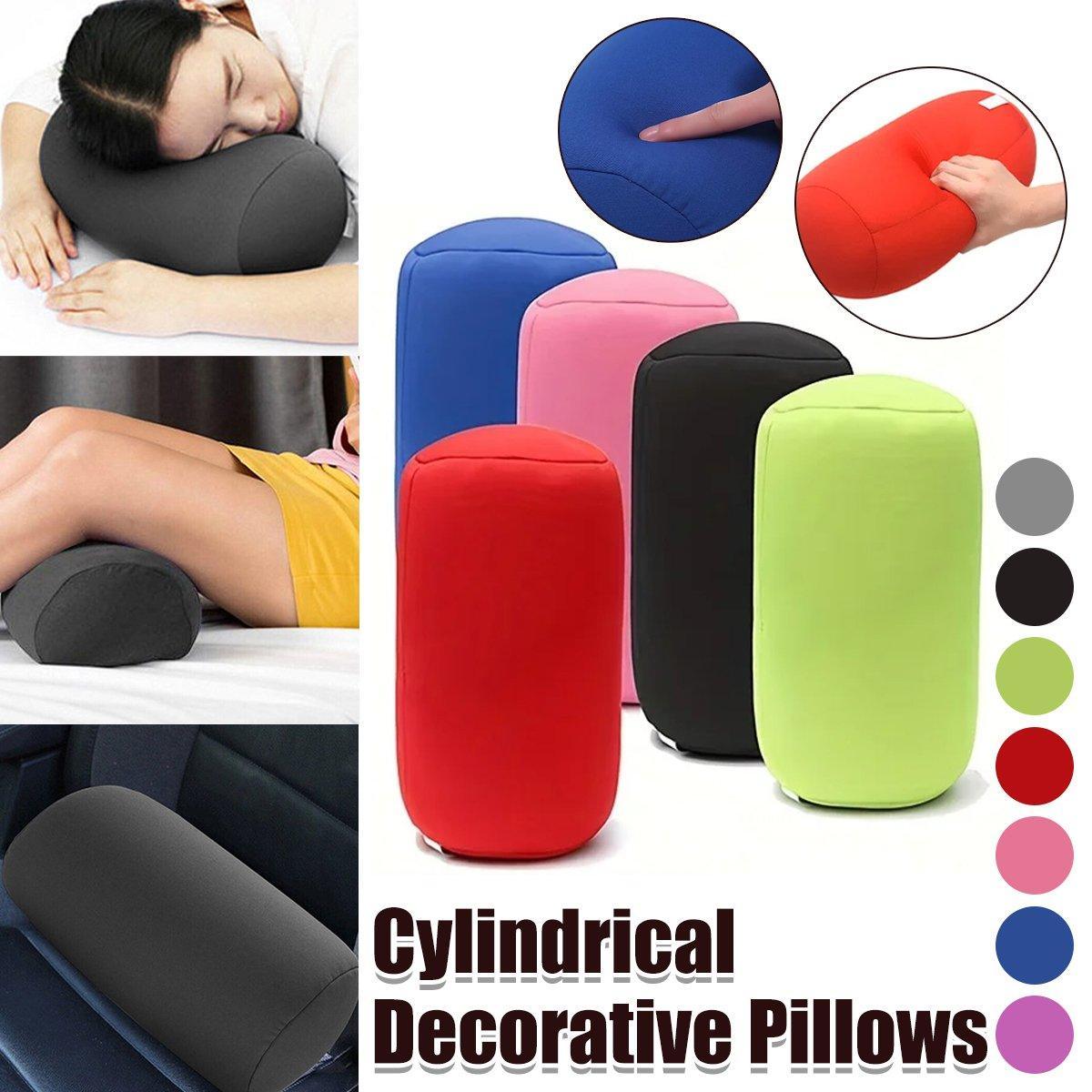 Solid Color Cylindrical Foam Particle Pillow Multi-Functional Neck Waist Support - Black