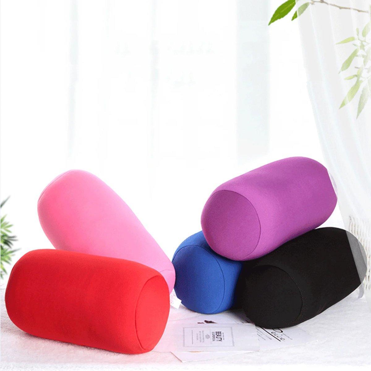 Solid Color Cylindrical Foam Particle Pillow Multi-Functional Neck Waist Support - Black 4