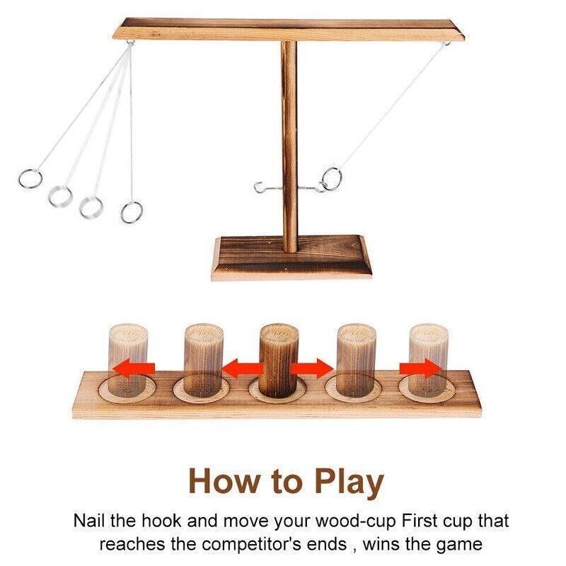 Wooden Hook And Ring Toss Game With Shot Ladder Table Toy Party Indoor/Outdoor 4