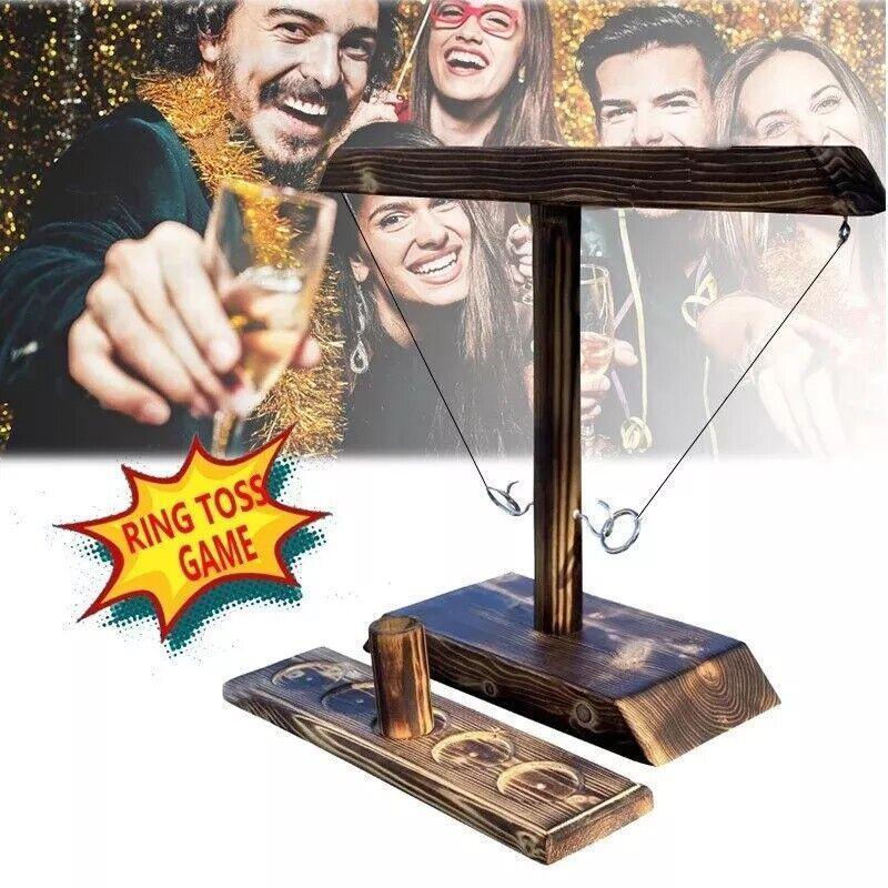Wooden Hook And Ring Toss Game With Shot Ladder Table Toy Party Indoor/Outdoor 5
