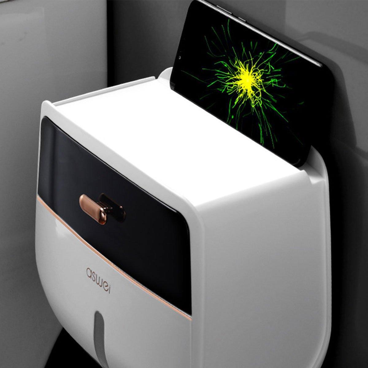 Wall-Mounted Toilet Tissue Paper Roll Holder Storage Box No punching Waterproof - Grey 4