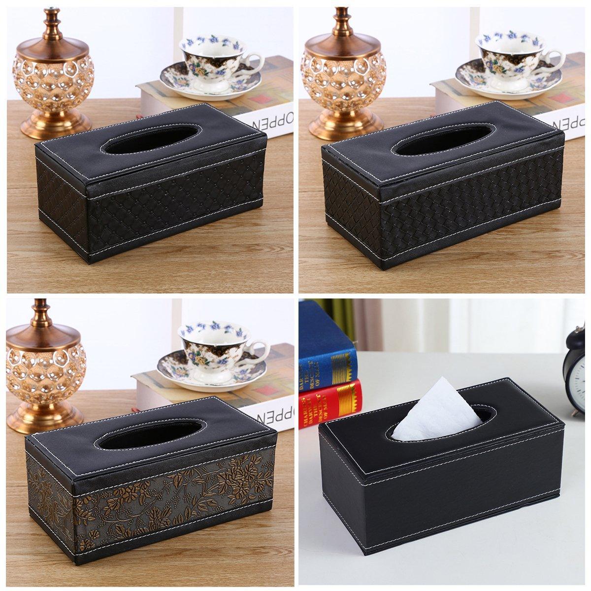 High-End PU Leather Tissue Box Holder for Hotel Home Office Decor Elegant Design - Black Woven Pattern 4
