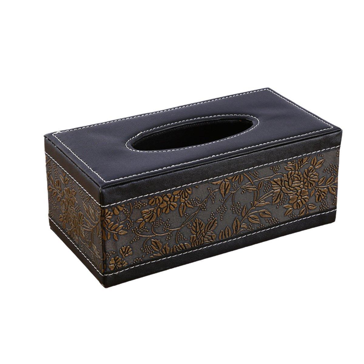 High-End PU Leather Tissue Box Holder for Hotel Home Office Decor Elegant Design - Black Woven Pattern 6