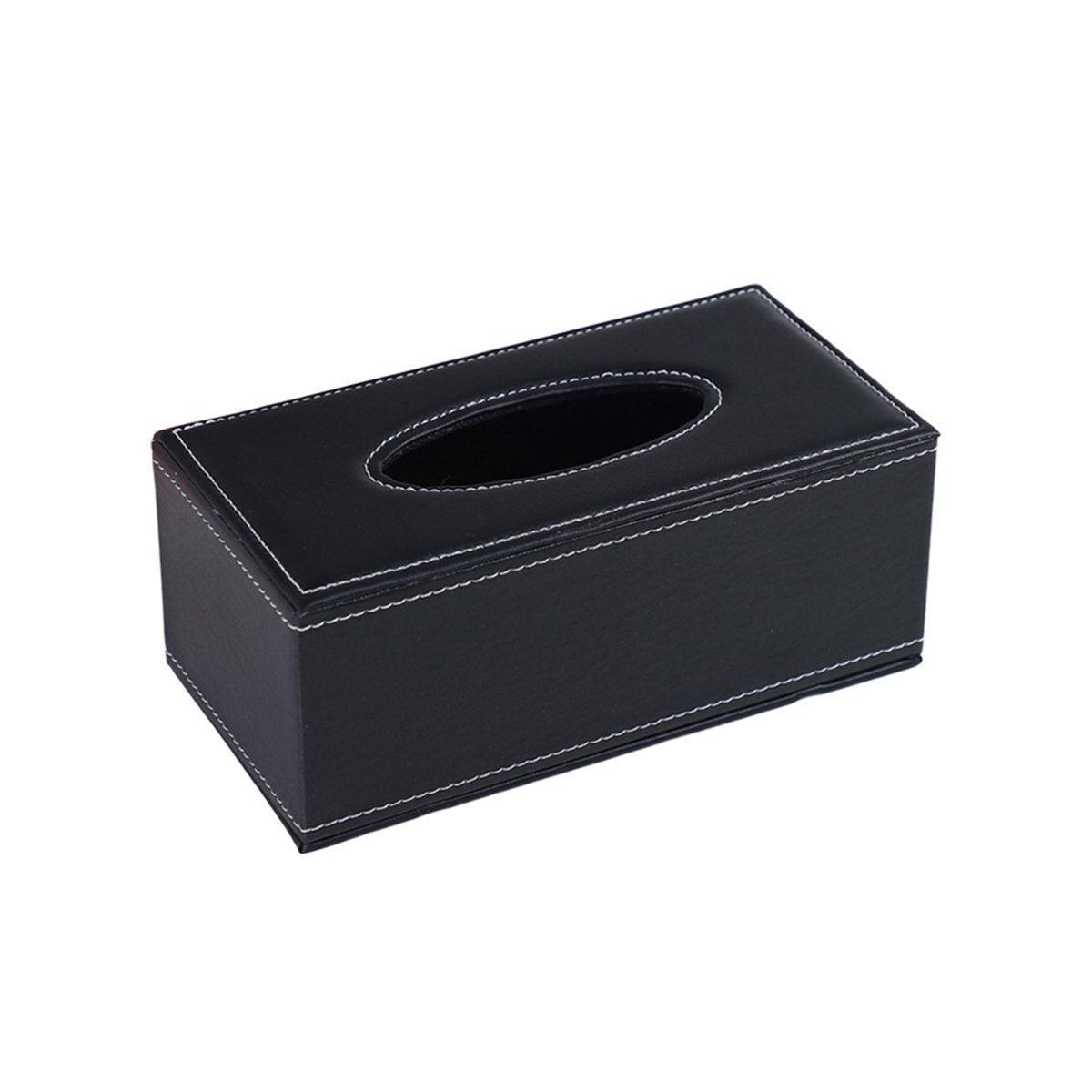 High-End PU Leather Tissue Box Holder for Hotel Home Office Decor Elegant Design - Black Woven Pattern 11