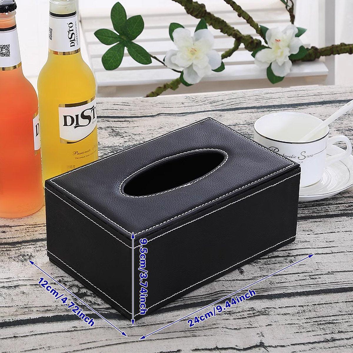 High-End PU Leather Tissue Box Holder for Hotel Home Office Decor Elegant Design - Black Buttons 3