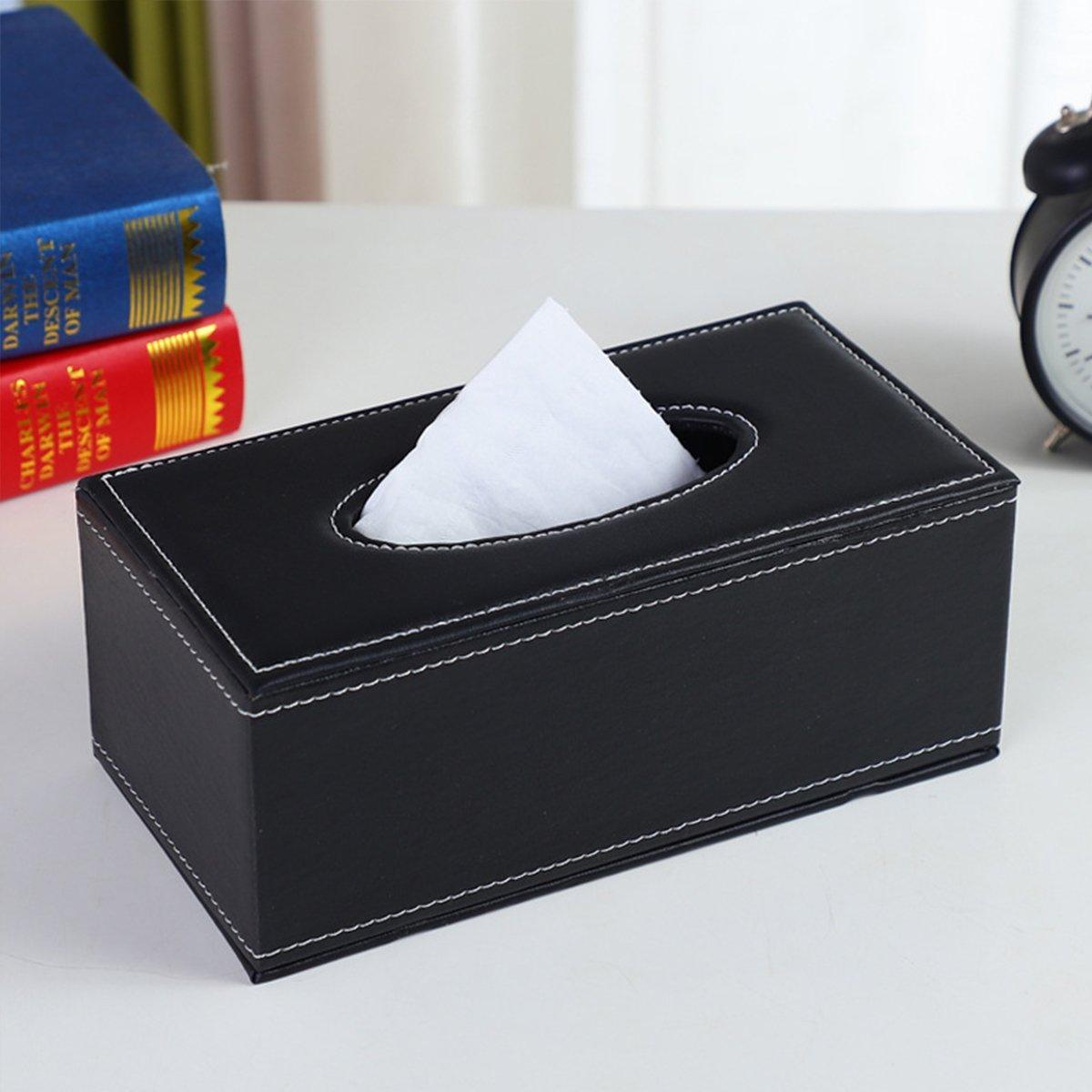 High-End PU Leather Tissue Box Holder for Hotel Home Office Decor Elegant Design - Black Buttons 5
