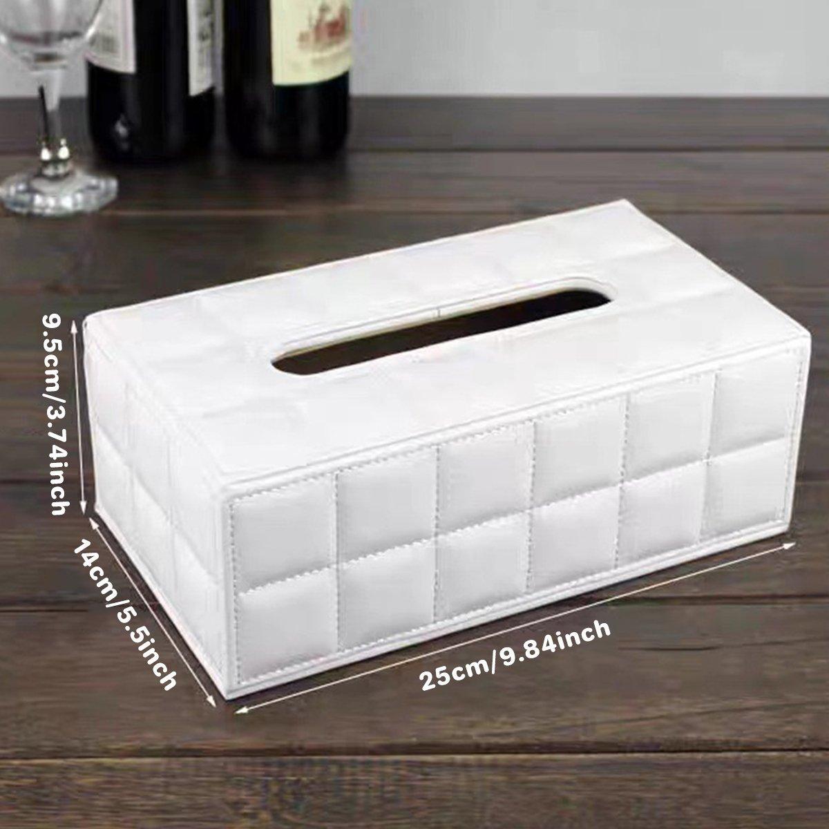 Leather Tissue Box Holder Rectangular Tissue Dispenser for Living Room Home - White 3