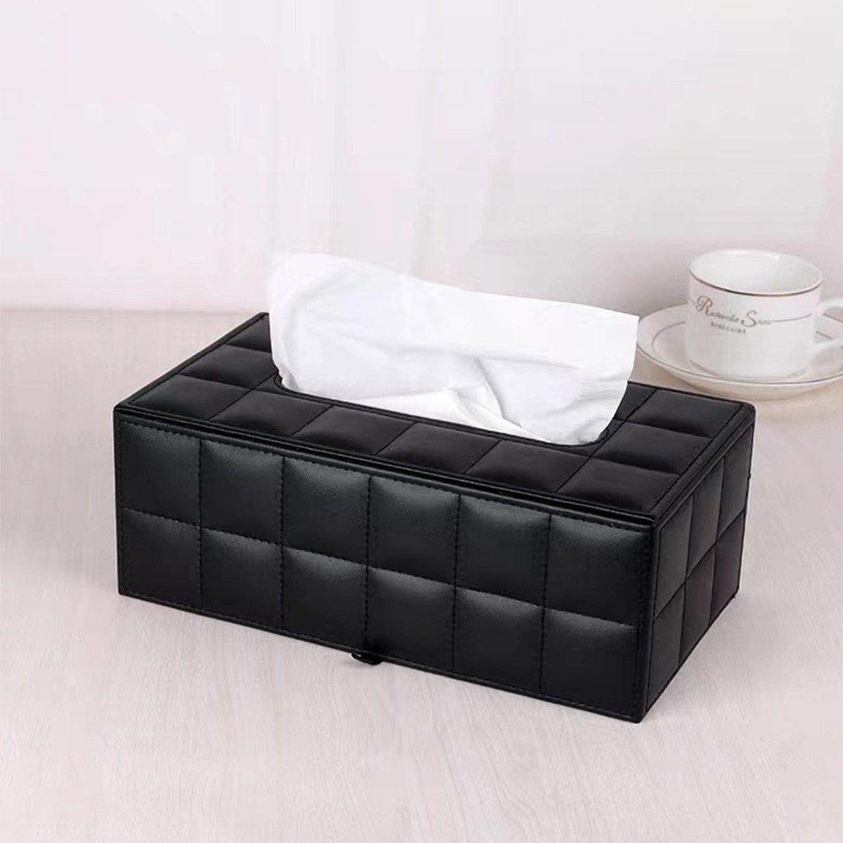 Leather Tissue Box Holder Rectangular Tissue Dispenser for Living Room Home - White 4