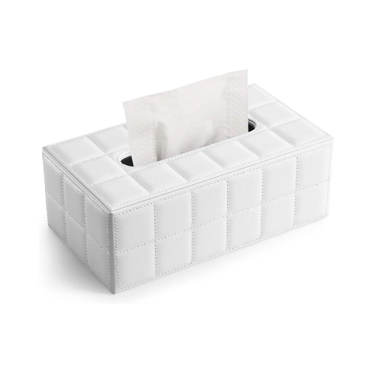 Leather Tissue Box Holder Rectangular Tissue Dispenser for Living Room Home - White 7