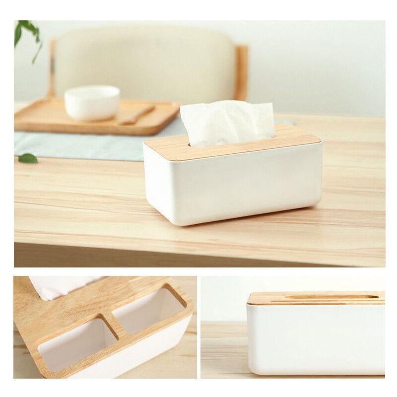 Wooden Lid Tissue Storage Box Dispenser for Napkins Desk Paper Holder Organiser - Pink 4