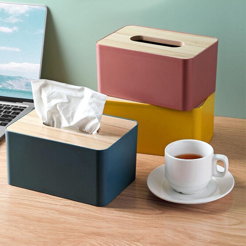 Wooden Lid Tissue Storage Box Dispenser for Napkins Desk Paper Holder Organiser - White 5