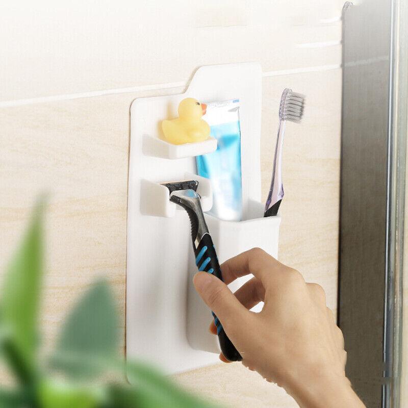 Silicone Shower Toothbrush Holder Bathroom Storage Rack for Razor and Toothpaste - Grey 4