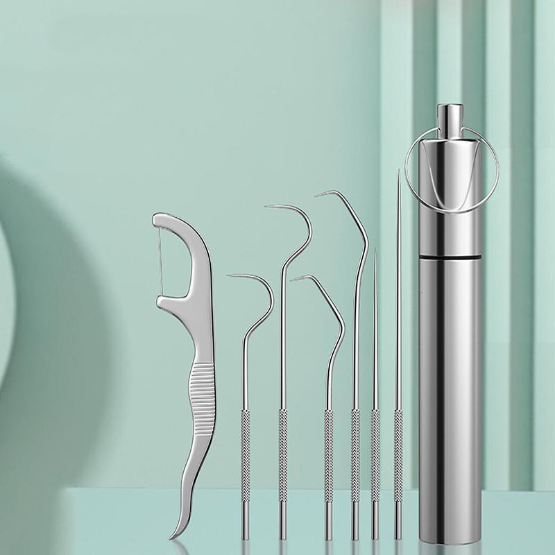 8Pcs Stainless Steel Toothpick Set Metal Flossing Portable Toothpick Box Holder 5