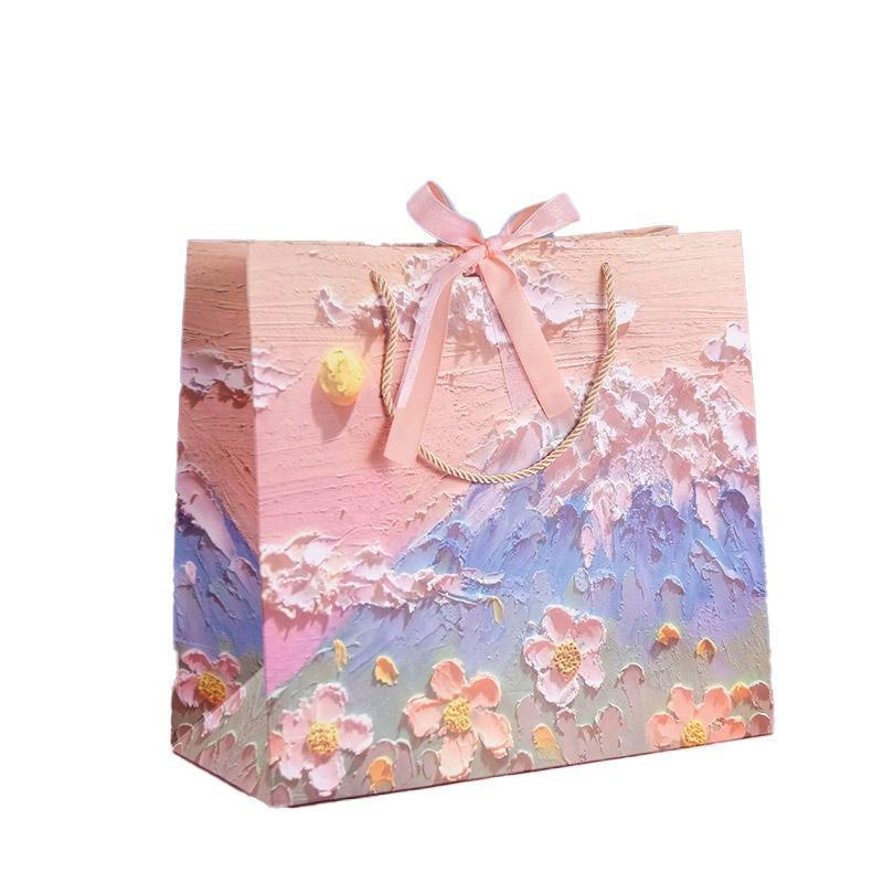 10pcs Oil Painting Gift Paper Bags for Birthday and Holiday Gift Packaging Tote - S