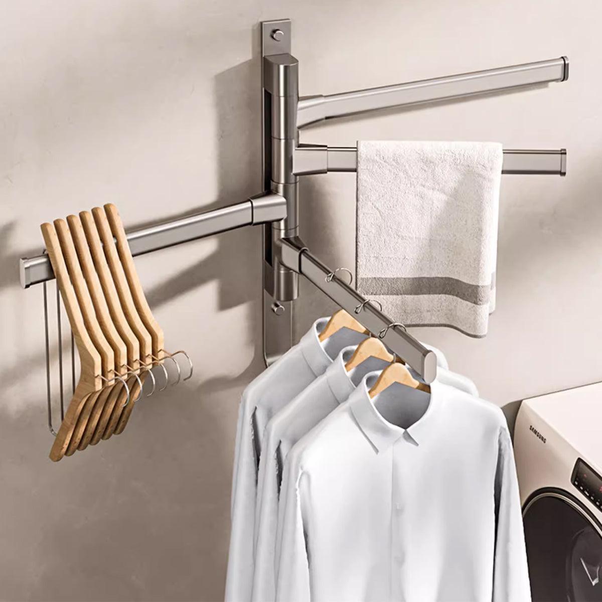 Rotating Towel Rack Wall Mounted Bathroom Shelf Multi Rod Swivel Towel Holder 4