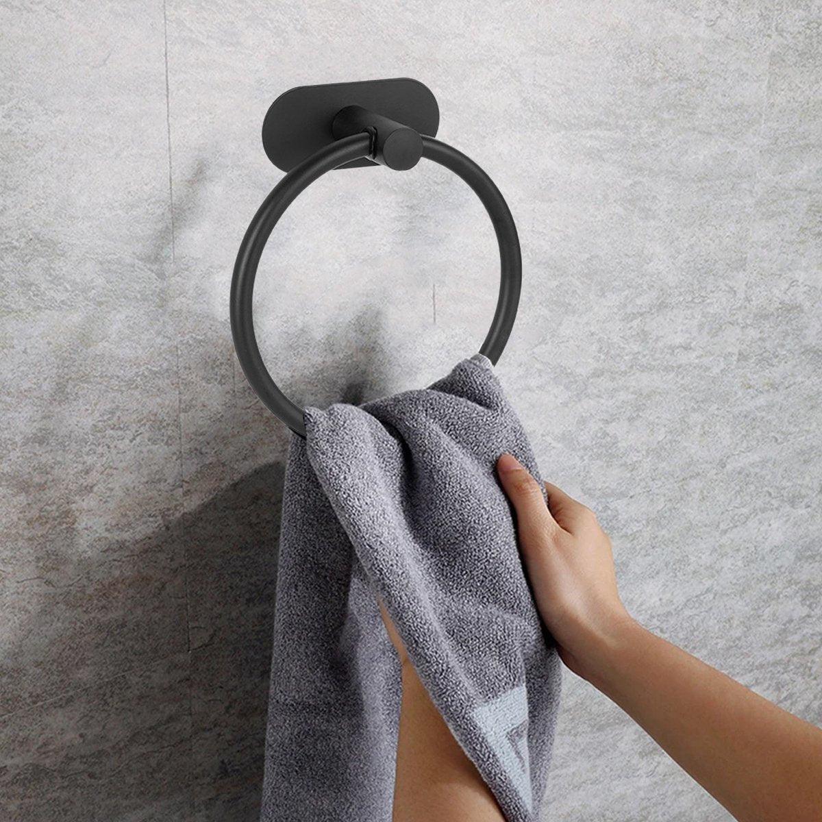 2PCS Black Nonperforated Stainless Steel Bathroom Toilet Hanging Oval Towel Ring 4