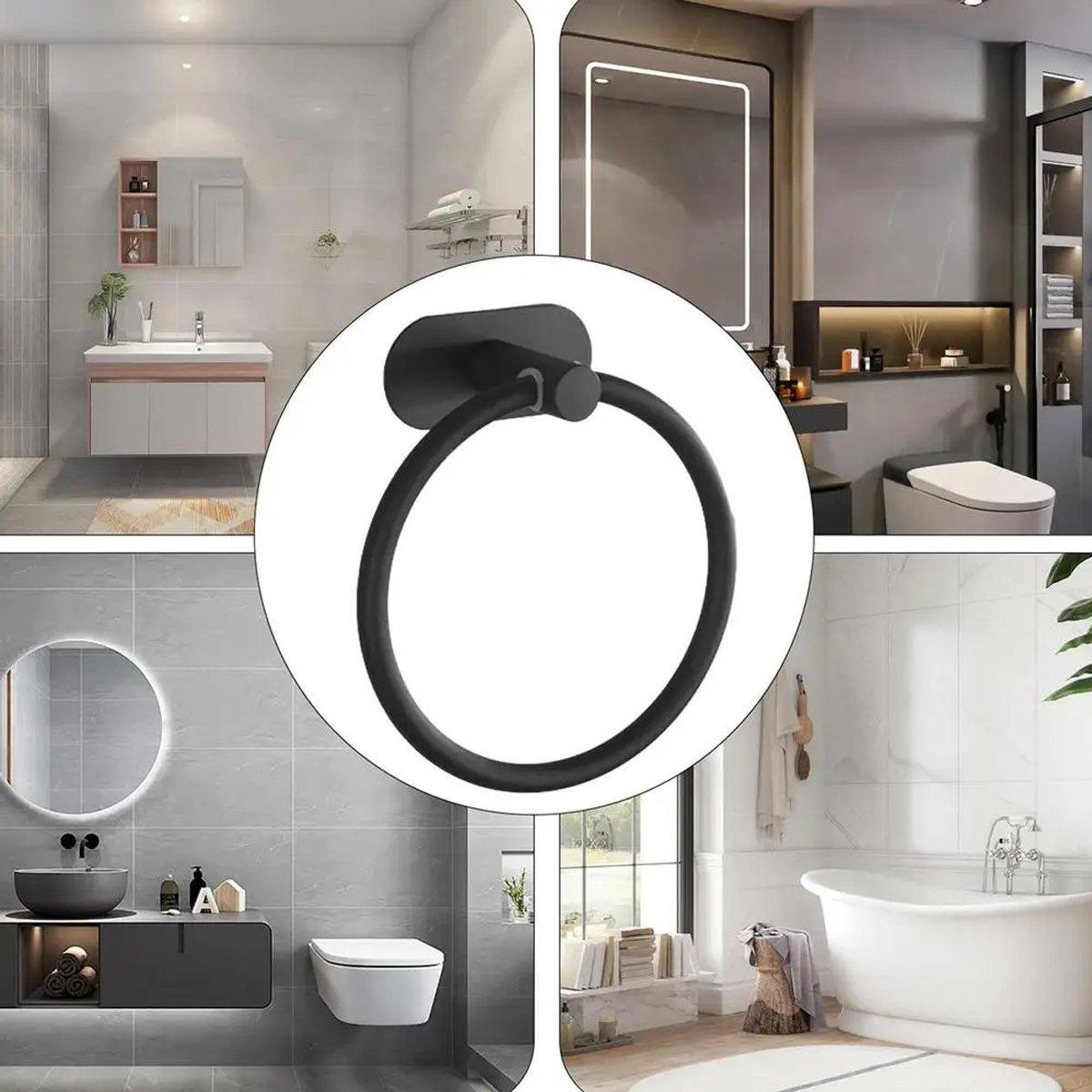 2PCS Black Nonperforated Stainless Steel Bathroom Toilet Hanging Oval Towel Ring 5