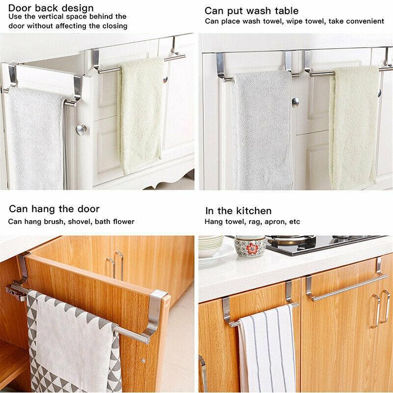 Stainless Steel Over Door Towel Rack Cupboard Hanging Rail for Kitchen Bathroom - 23.7CM 3